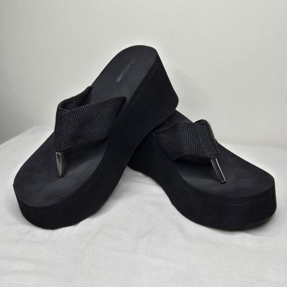 Colin Stuart Black Platform Thong Sandals Size 7.5 - Picture 1 of 6